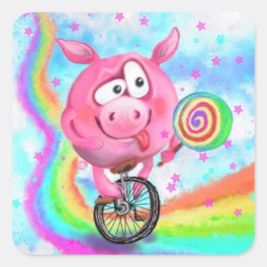 Funny Sticker Circus Acrobat Pig Cyclist (Voorkant)
