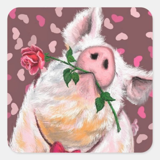Funny Sticker Gentleman Pig met Roos - Love (Voorkant)