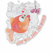 Funny Sticker met Fish and Worm - Fun (Voorkant)