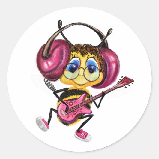 Funny Sticker met Guitar Player Bee (Voorkant)