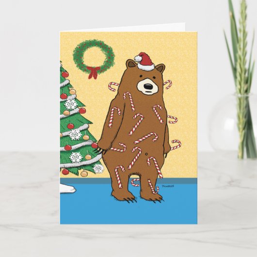 Funny Sticky Candy Cane Bear Christmas Feestdagen Kaart (Voorkant)