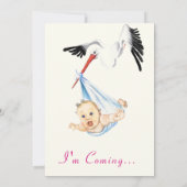 Funny Stork Baby shower Uitnodiging - ik kom eraan (Achterkant)