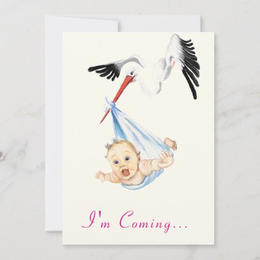Funny Stork Baby shower Uitnodiging - ik kom eraan (Achterkant)