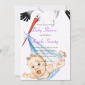 Funny Stork Carrying Baby shower Invitation (Voorkant)