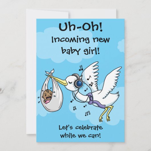 Funny stork en baby shower kaart (Voorkant)