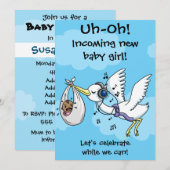 Funny stork en baby shower kaart (Voorkant / Achterkant)