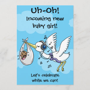 Funny stork en baby shower kaart