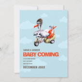 Funny Stork Gender Neutral Simple Cute Zwangerscha Aankondiging (Voorkant)