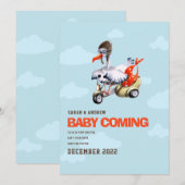 Funny Stork Gender Neutral Simple Cute Zwangerscha Aankondiging (Voorkant / Achterkant)