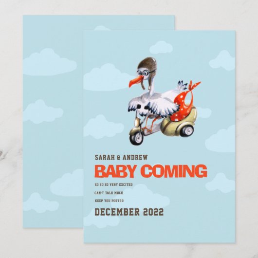 Funny Stork Gender Neutral Simple Cute Zwangerscha Aankondiging (Voorkant / Achterkant)