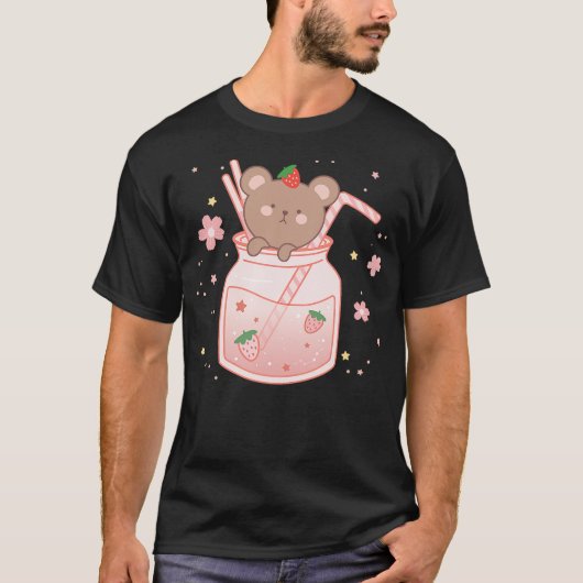 Funny Strawberry Bear Cute Kawaii Aesthetic T-shirt (Voorkant)
