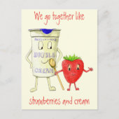 Funny Strawberry & Cream Quirky Cartoon Love Art Briefkaart (Voorkant)