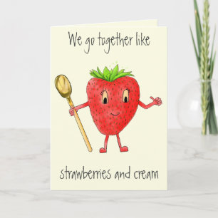 Funny Strawberry & Cream Quirky Cartoon Love Art Kaart