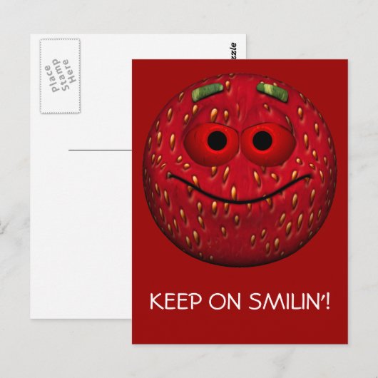Funny Strawberry Emoticon Briefkaart (Voorkant / Achterkant)