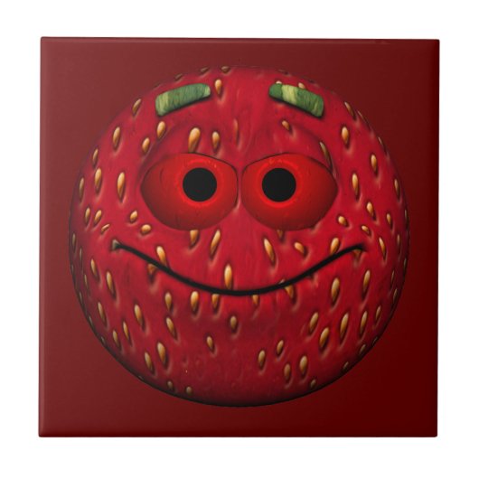 Funny Strawberry Emoticon Tegeltje (Voorkant)