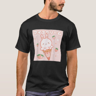Funny Strawberry Ice Cream Bunny Cute Kawaii Aesth T-shirt