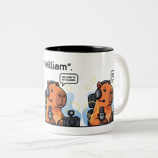 Funny Streamer Capybara Mug – Custom Channel Name Tweekleurige Koffiemok (Voorkant rechts)