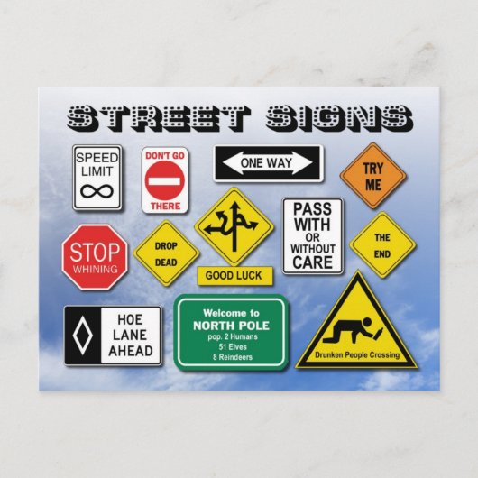 Funny Street (Road) Signs Briefkaart (Voorkant)