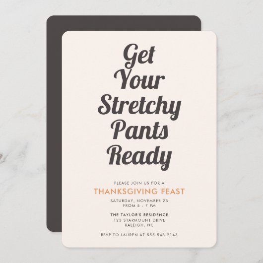 Funny Stretchy Pants Brown Thanksgiving Dinner Kaart (Voorkant / Achterkant)