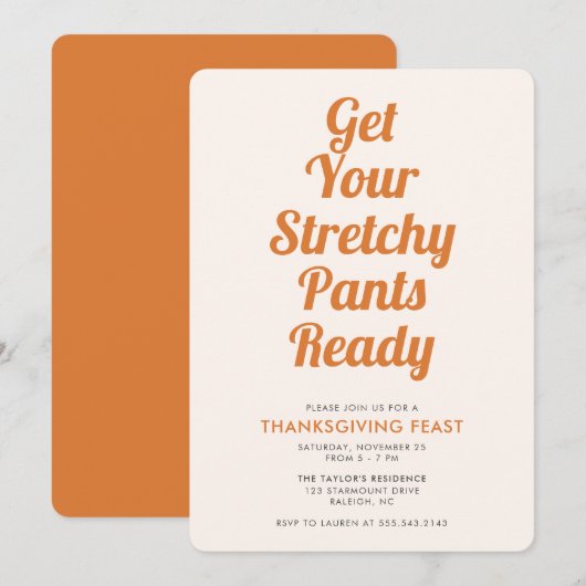 Funny Stretchy Pants Thanksgiving Invitatio Kaart (Voorkant / Achterkant)