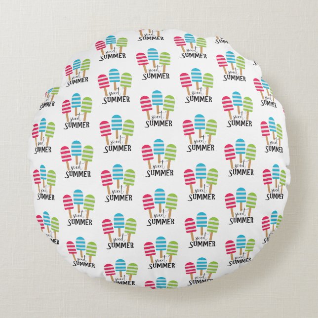 Funny Striped Popsicles Rond Kussen (Voorkant)
