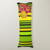 Funny Stripes kleurde V & hibiscus + je rug. Lichaamskussen (Voorkant Verticaal)