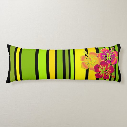 Funny Stripes kleurde V & hibiscus + je rug. Lichaamskussen (Voorkant)