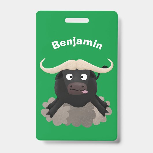Funny stromend water buffalo cartoon badge (Voorzijde)
