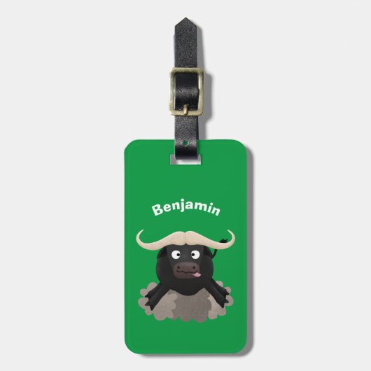 Funny stromend water buffalo cartoon bagagelabel (Voorkant verticaal)