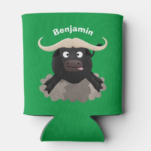 Funny stromend water buffalo cartoon blikjeskoeler (Achterkant)