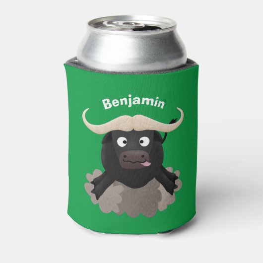 Funny stromend water buffalo cartoon blikjeskoeler (Blikje Achterkant)