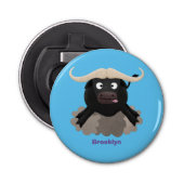 Funny stromend water buffalo cartoon button flesopener (Voorkant)