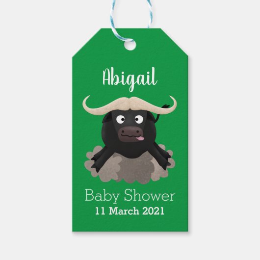 Funny stromend water buffalo cartoon cadeaulabel (Voorkant)