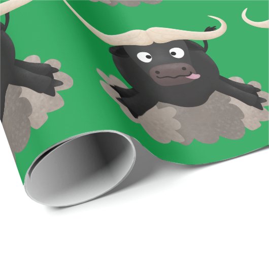 Funny stromend water buffalo cartoon cadeaupapier (Rol Hoek)