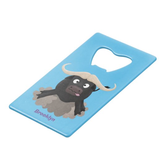 Funny stromend water buffalo cartoon creditkaart flessenopener (Voorkant Gekanteld)