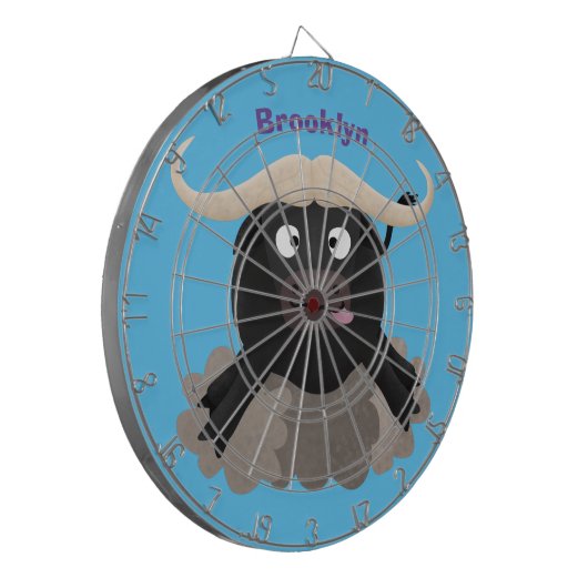 Funny stromend water buffalo cartoon dartbord (Voorkant Links)