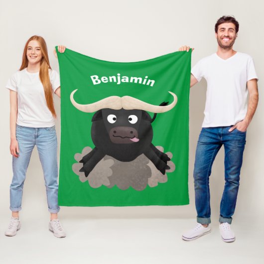 Funny stromend water buffalo cartoon fleece deken (In situ)