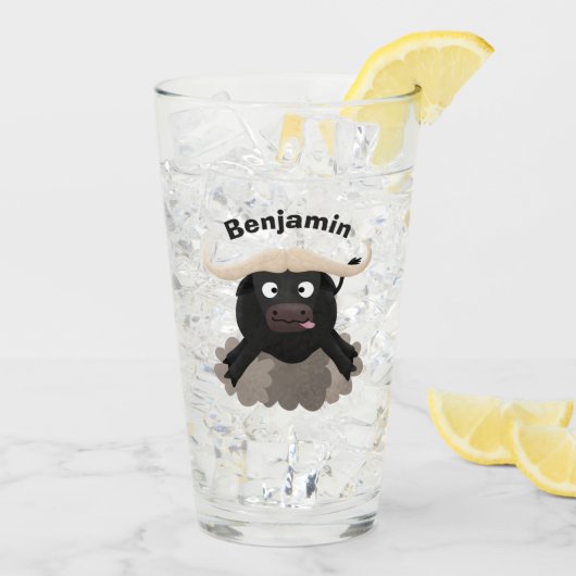 Funny stromend water buffalo cartoon glas (Achterkant ijs)