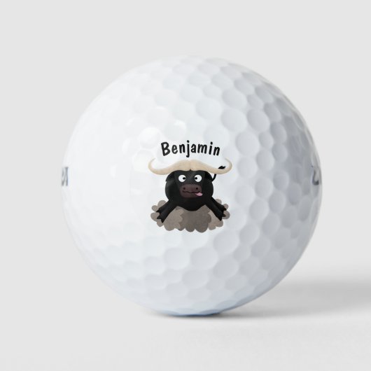 Funny stromend water buffalo cartoon golfballen (Voorkant)