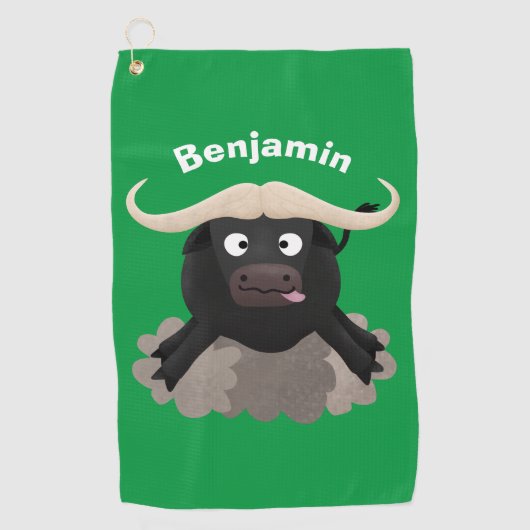 Funny stromend water buffalo cartoon golfhanddoek (Voorkant)