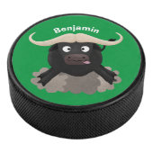 Funny stromend water buffalo cartoon hockey puck (3/4)