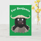 Funny stromend water buffalo cartoon kaart (Gele Bloem)