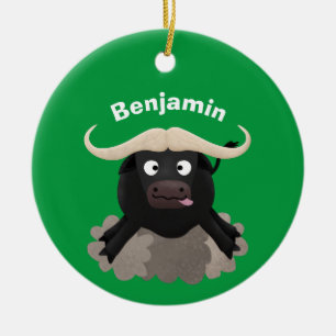 Funny stromend water buffalo cartoon keramisch ornament