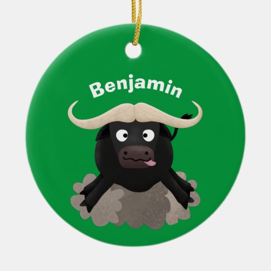 Funny stromend water buffalo cartoon keramisch ornament (Voorkant)