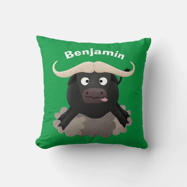 Funny stromend water buffalo cartoon kussen (Voorkant)