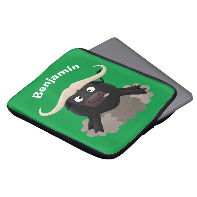 Funny stromend water buffalo cartoon laptop sleeve (Voorkant top)