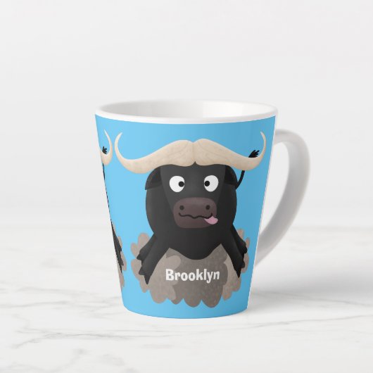 Funny stromend water buffalo cartoon latte mok (Rechterhoek)