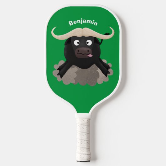 Funny stromend water buffalo cartoon pickleball paddle (Voorkant)