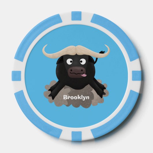 Funny stromend water buffalo cartoon poker chips (Voorkant)