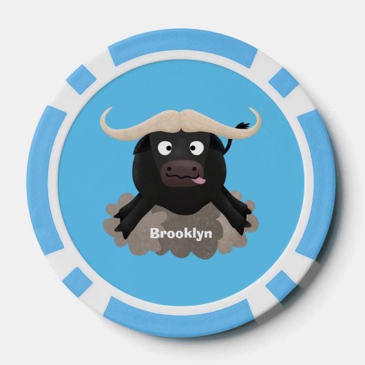 Funny stromend water buffalo cartoon poker chips (Achterkant)